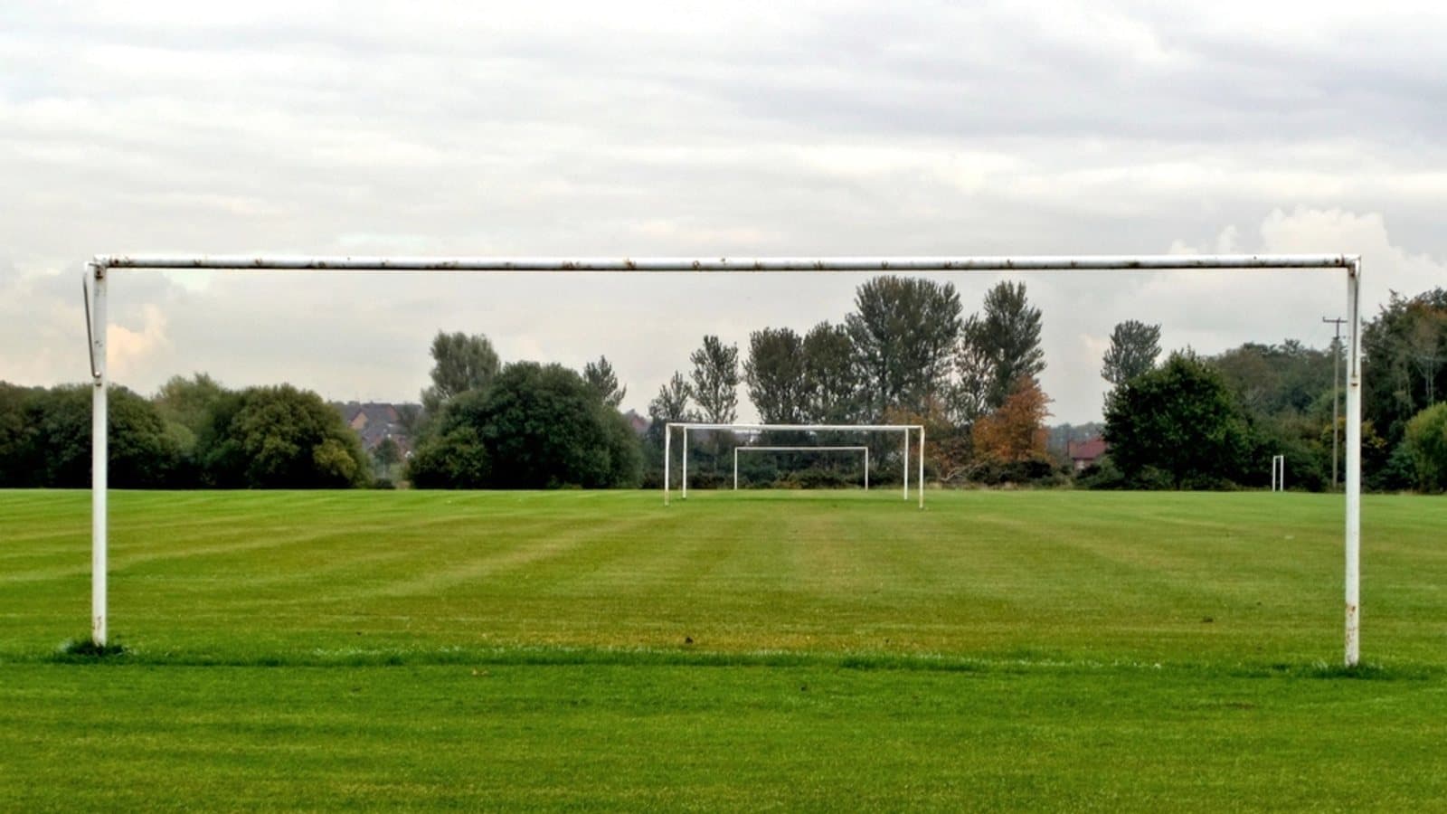 Football goals, field. File photograph. Foto d'archivio.